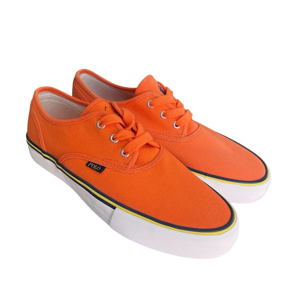 Ralph Lauren Polo Morray Bright Orange Canvas Low-Top Sneakers Size 10.5 - Picture 4 of 16